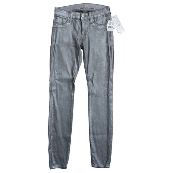 NWT HUDSON Krista Super Skinny Metallic Silver Jeans Womens Size 24 - Picture 2 of 8